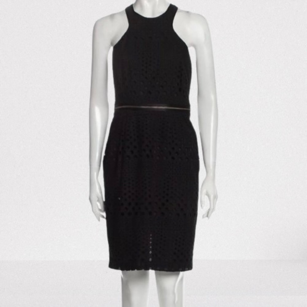 ANDREW MARC~RACER FRONT HALTER BLACK EYELET COTTON SLEEVELESS MIDI DRESS